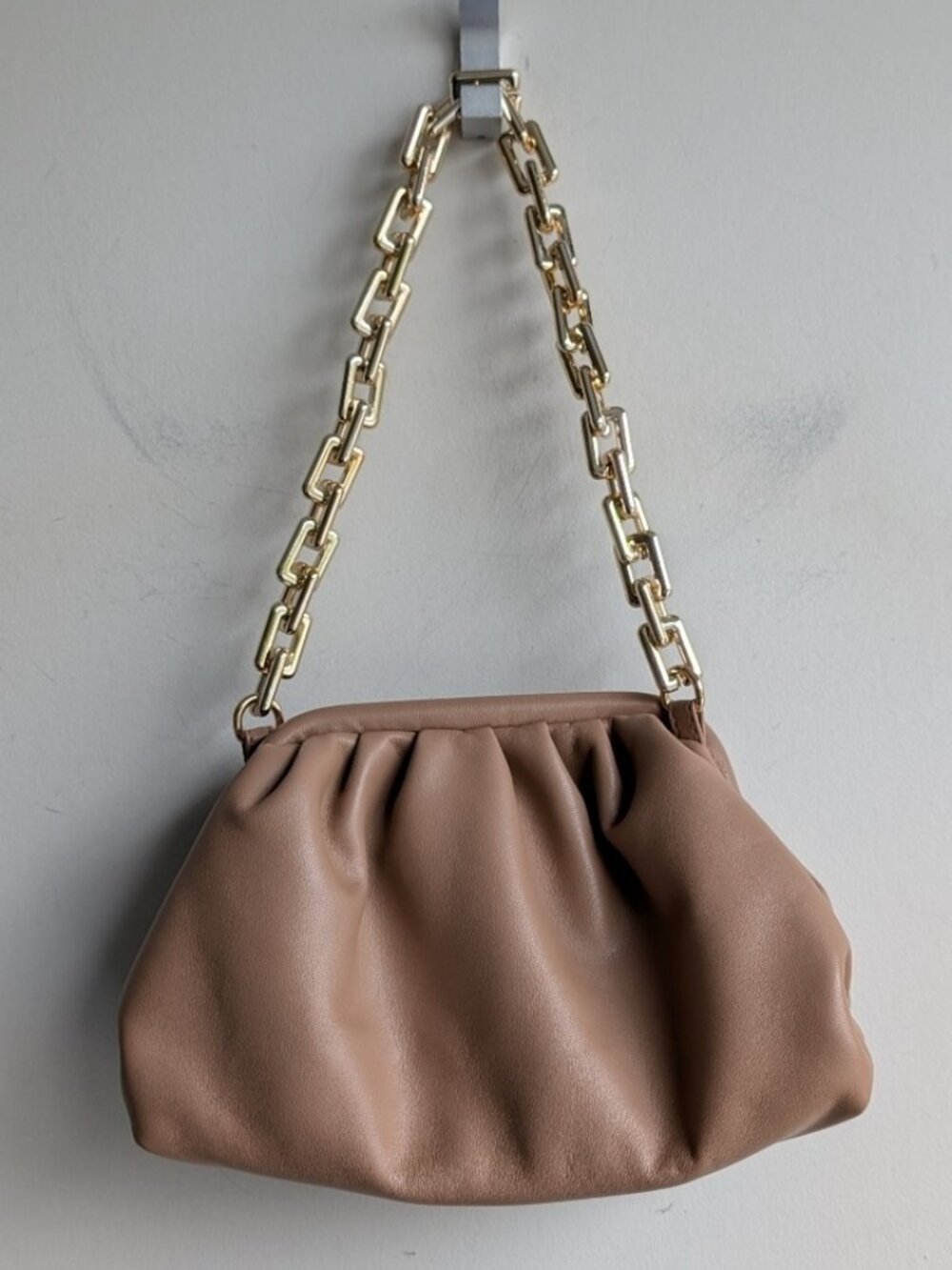 Vici Tan Faux Leather Chain Pouch Slouchy Bag